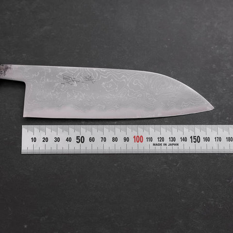 Santoku Blue Steel #2 Damascus Buffalo Ebony Handle 165mm (6.5”)-[Musashi]-[Japanese-Kitchen-Knives]
