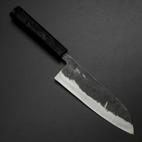 Santoku Blue Steel #2 Kurouchi Black Ishime Urushi Handle 165mm (6.5”)-[Musashi]-[Japanese-Kitchen-Knives]