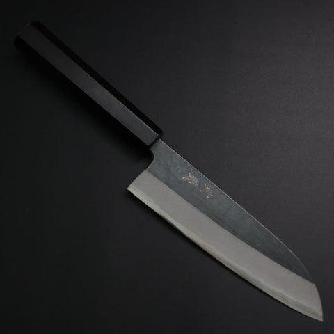 Santoku Blue Steel #2 Kurouchi Buffalo Ebony Handle 165mm (6.5”)-[Musashi]-[Japanese-Kitchen-Knives]