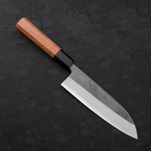Santoku Blue Steel #2 Kurouchi Buffalo Teak Handle 165mm (6.5”)-[Musashi]-[Japanese-Kitchen-Knives]