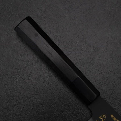 Santoku Blue Steel #2 Kurouchi Chokin Cheetah Buffalo Ebony Handle 165mm (6.5”)-[Musashi]-[Japanese-Kitchen-Knives]