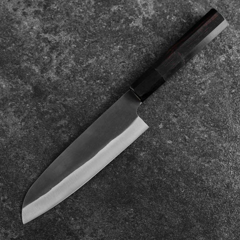 Santoku Blue Steel #2 Kurouchi Chokin Deer Buffalo Ebony Handle 165mm (6.5")-[Musashi]-[Japanese-Kitchen-Knives]