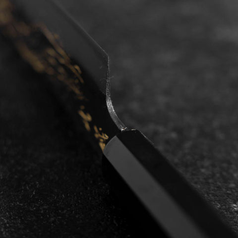 Santoku Blue Steel #2 Kurouchi Chokin Deer Buffalo Ebony Handle 165mm (6.5")-[Musashi]-[Japanese-Kitchen-Knives]