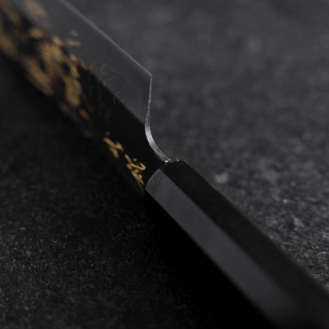 Santoku Blue Steel #2 Kurouchi Chokin Great Buddha Buffalo Ebony Handle 165mm (6.5")-[Musashi]-[Japanese-Kitchen-Knives]