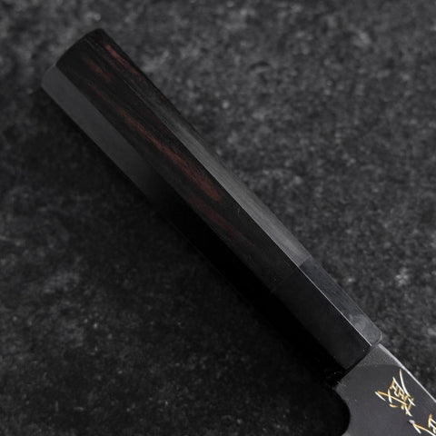 Santoku Blue Steel #2 Kurouchi Chokin Great Buddha Buffalo Ebony Handle 165mm (6.5")-[Musashi]-[Japanese-Kitchen-Knives]