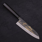 Santoku Blue Steel #2 Kurouchi Chokin Nami-Fuji Buffalo Ebony Handle 170mm (6.7”)-[Musashi]-[Japanese-Kitchen-Knives]