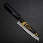 Santoku Blue Steel #2 Kurouchi Chokin Pagoda Sakura Buffalo Ebony Handle 165mm (6.5”)-[Musashi]-[Japanese-Kitchen-Knives]