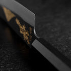 Santoku Blue Steel #2 Kurouchi Chokin Sakura-Fuji Buffalo Ebony Handle 165mm (6.5”)-[Musashi]-[Japanese-Kitchen-Knives]
