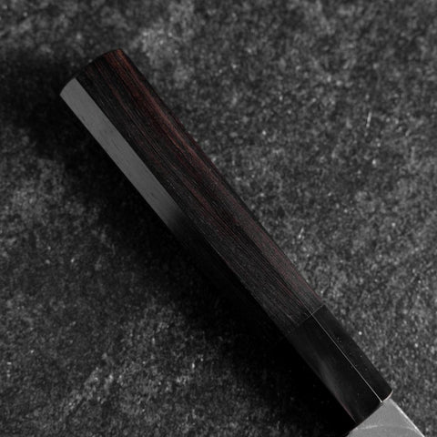 Santoku Blue Steel #2 Kurouchi Chokin Sakura-Fuji Buffalo Ebony Handle 165mm (6.5”)-[Musashi]-[Japanese-Kitchen-Knives]