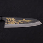 Santoku Blue Steel #2 Kurouchi Chokin Sakura-Fuji Buffalo Ebony Handle 170mm (6.7”)-[Musashi]-[Japanese-Kitchen-Knives]