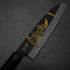 Santoku Blue Steel #2 Kurouchi Chokin Samurai New Moon Buffalo Ebony Handle 165mm (6.5”)-[Musashi]-[Japanese-Kitchen-Knives]