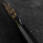 Santoku Blue Steel #2 Kurouchi Chokin Tokyo Tower & Maple Leaves Buffalo Ebony Handle 165mm (6.5")-[Musashi]-[Japanese-Kitchen-Knives]
