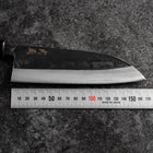 Santoku Blue Steel #2 Kurouchi Damascus Buffalo Walnut Handle 165mm (6.5”)-[Musashi]-[Japanese-Kitchen-Knives]