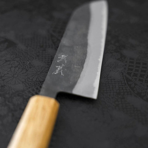 Santoku Blue Steel #2 Kurouchi Oak Handle 165mm (6.5”)-[Musashi]-[Japanese-Kitchen-Knives]