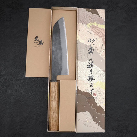 Santoku Blue Steel #2 Kurouchi Oak Handle 165mm (6.5”)-[Musashi]-[Japanese-Kitchen-Knives]
