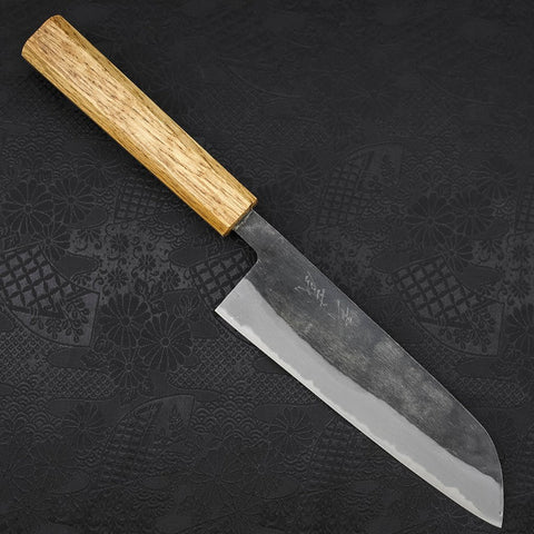Santoku Blue Steel #2 Kurouchi Oak Handle 165mm (6.5”)-[Musashi]-[Japanese-Kitchen-Knives]