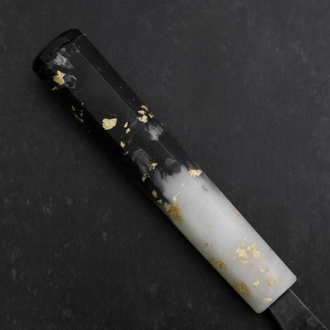 Santoku Blue Steel #2 Kurouchi Ocean Black White Gold Handle 165mm (6.5”)-[Musashi]-[Japanese-Kitchen-Knives]