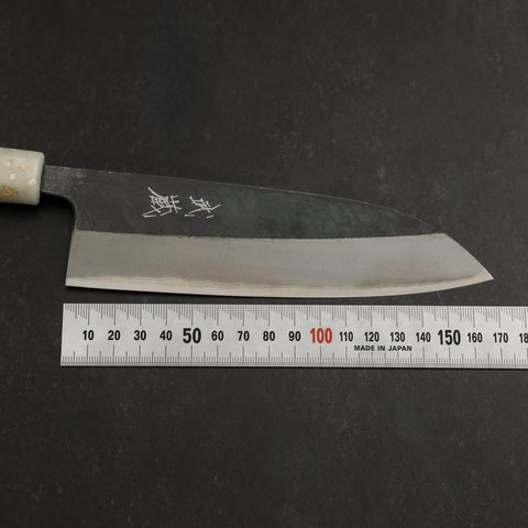 Santoku Blue Steel #2 Kurouchi Ocean Black White Gold Handle 165mm (6.5”)-[Musashi]-[Japanese-Kitchen-Knives]