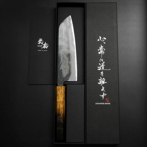 Santoku Blue Steel #2 Kurouchi Yaki-Urushi Handle 165mm (6.5”)-[Musashi]-[Japanese-Kitchen-Knives]