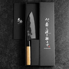 Santoku Blue Steel #2 Kurouchi Zelkova Round Handle 150mm (5.9”)-[Musashi]-[Japanese-Kitchen-Knives]