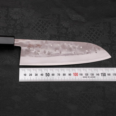 Santoku Blue Steel #2 Nashiji Stainless Clad Buffalo Teak Handle 165mm (6.5”)-[Musashi]-[Japanese-Kitchen-Knives]