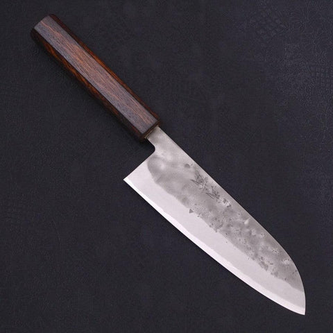 Santoku Blue Steel #2 Nashiji Stainless Clad Sumi Urushi Handle 165mm (6.5”)-[Musashi]-[Japanese-Kitchen-Knives]