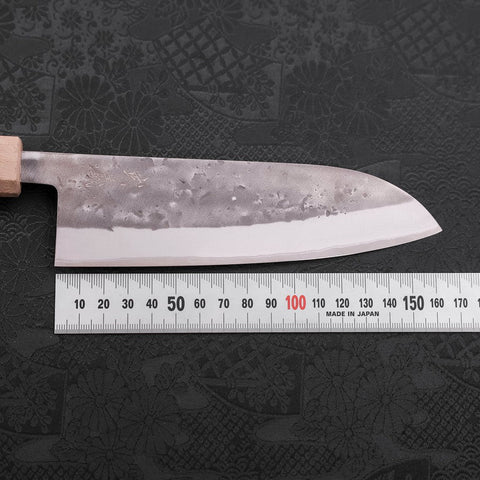 Santoku Blue Steel #2 Nashiji Stainless Clad White Urushi Handle 165mm (6.5”)-[Musashi]-[Japanese-Kitchen-Knives]