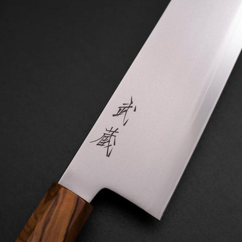 Santoku Blue Steel #2 Polished Olive Handle 170mm (6.7”)-[Musashi]-[Japanese-Kitchen-Knives]