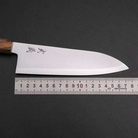 Santoku Blue Steel #2 Polished Olive Handle 170mm (6.7”)-[Musashi]-[Japanese-Kitchen-Knives]