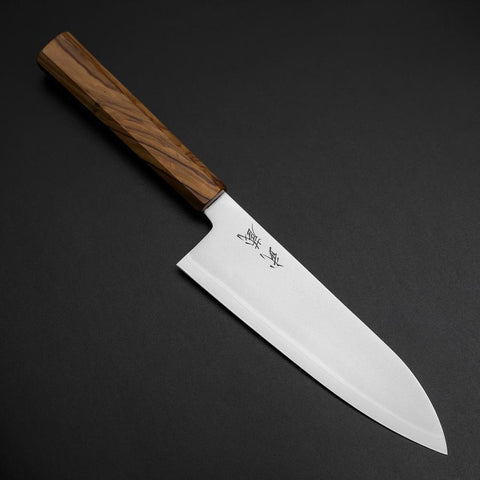 Santoku Blue Steel #2 Polished Olive Handle 170mm (6.7”)-[Musashi]-[Japanese-Kitchen-Knives]