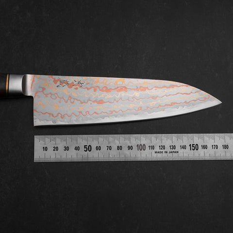 Santoku Blue Steel #2 Stainless Clad Colored Damascus Western Ironwood Handle 180mm (7”)-[Musashi]-[Japanese-Kitchen-Knives]
