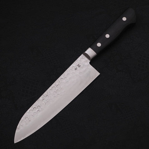 Santoku Blue Steel #2 Tsuchime Stainless Clad Western Handle 175mm (6.8”)-[Musashi]-[Japanese-Kitchen-Knives]