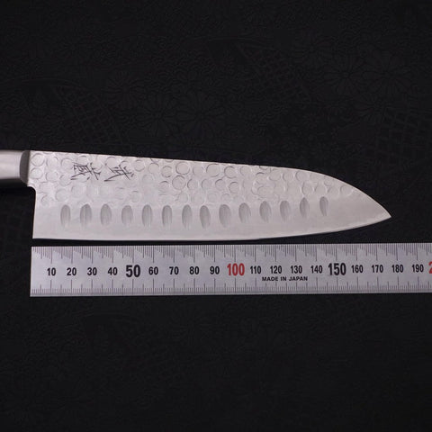 Santoku Blue Steel #2 Tsuchime Stainless Clad Western Handle 175mm (6.8”)-[Musashi]-[Japanese-Kitchen-Knives]