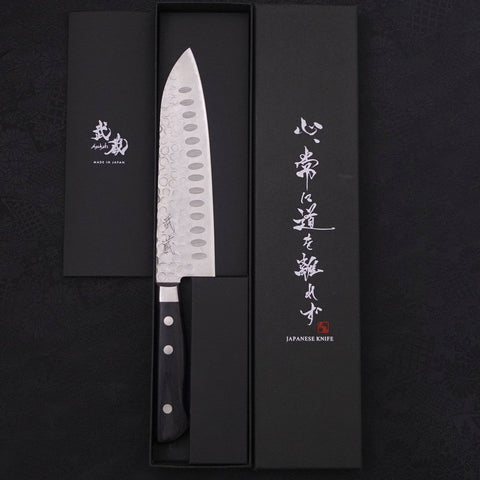 Santoku Blue Steel #2 Tsuchime Stainless Clad Western Handle 175mm (6.8”)-[Musashi]-[Japanese-Kitchen-Knives]