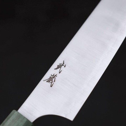Santoku Blue Super Polished Maple Green Handle 180mm (7”)-[Musashi]-[Japanese-Kitchen-Knives]