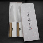 Santoku & Petty Chromax Polished White Urushi Handle Sakura Set-[Musashi]-[Japanese-Kitchen-Knives]