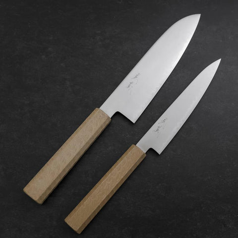 Santoku & Petty Chromax Polished White Urushi Handle Sakura Set-[Musashi]-[Japanese-Kitchen-Knives]
