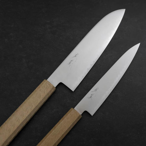 Santoku & Petty Chromax Polished White Urushi Handle Sakura Set-[Musashi]-[Japanese-Kitchen-Knives]