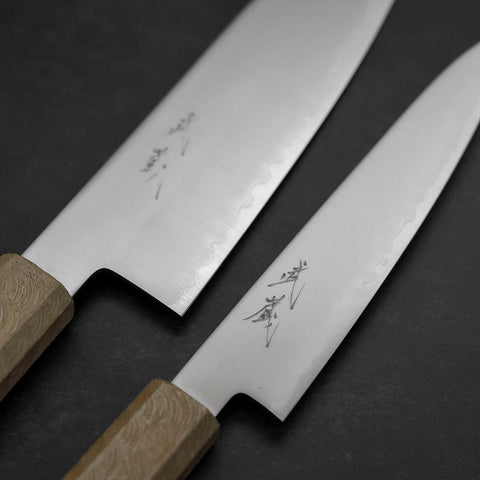 Santoku & Petty Chromax Polished White Urushi Handle Sakura Set-[Musashi]-[Japanese-Kitchen-Knives]