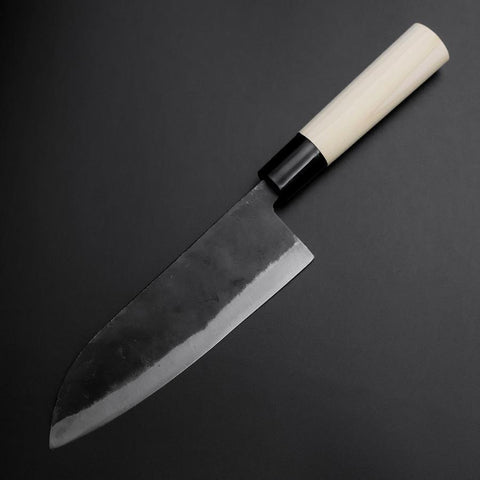 Santoku SK Steel Kurouchi Kurigata Magnolia Handle 165mm (6.5”)-[Musashi]-[Japanese-Kitchen-Knives]
