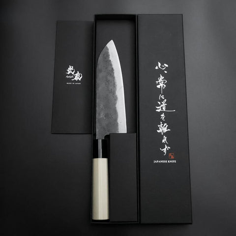 Santoku SK Steel Kurouchi Kurigata Magnolia Handle 165mm (6.5”)-[Musashi]-[Japanese-Kitchen-Knives]