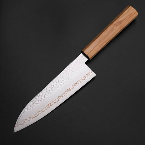 Santoku SLD Nickel Tsuchime Colored Damascus Olive Handle 170mm Limited Edition (6.7”)-[Musashi]-[Japanese-Kitchen-Knives]