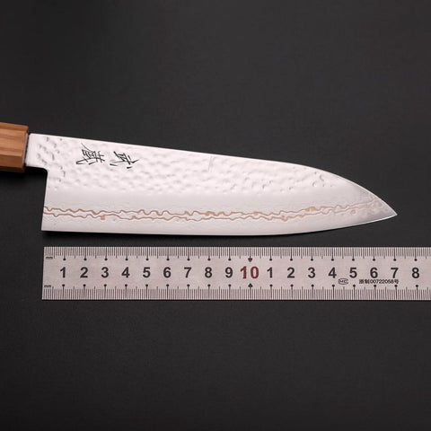 Santoku SLD Nickel Tsuchime Colored Damascus Olive Handle 170mm Limited Edition (6.7”)-[Musashi]-[Japanese-Kitchen-Knives]