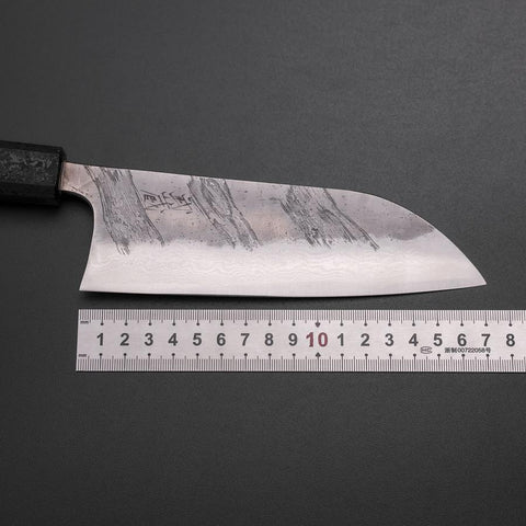 Santoku Silver Steel #3 Nashiji Damascus Black Ishime Urushi Handle 165mm (6.5”)-[Musashi]-[Japanese-Kitchen-Knives]