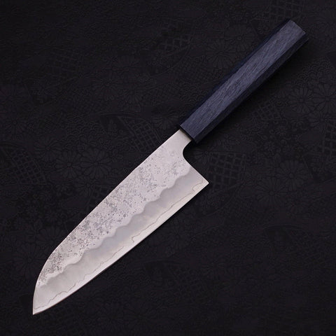 Santoku Silver Steel #3 Nashiji Dark Blue Handle 165mm (6.5”)-[Musashi]-[Japanese-Kitchen-Knives]
