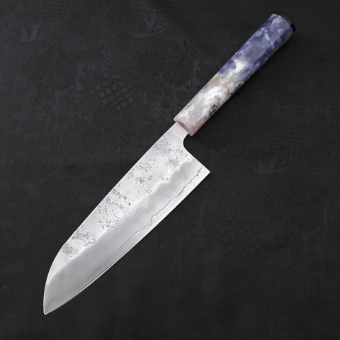 Santoku Silver Steel #3 Nashiji Ocean Blue White Handle 165mm (6.5”)-[Musashi]-[Japanese-Kitchen-Knives]