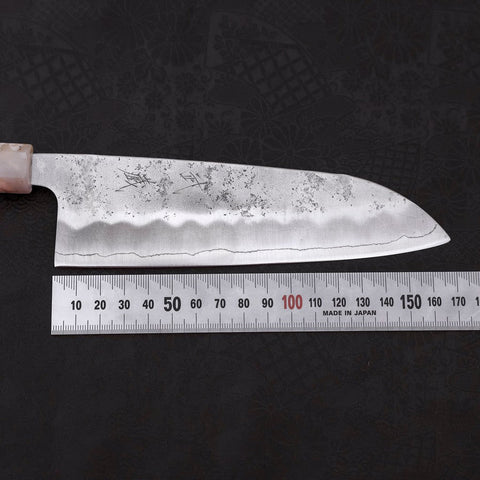 Santoku Silver Steel #3 Nashiji Ocean Blue White Handle 165mm (6.5”)-[Musashi]-[Japanese-Kitchen-Knives]