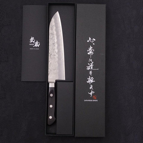 Santoku Silver Steel #3 Nashiji Western Black Handle 180mm (7”)-[Musashi]-[Japanese-Kitchen-Knives]