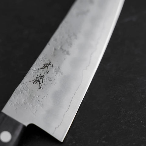 Santoku Silver Steel #3 Nashiji Western Purple Handle 180mm (Tsuba-Nashi) (7”)-[Musashi]-[Japanese-Kitchen-Knives]