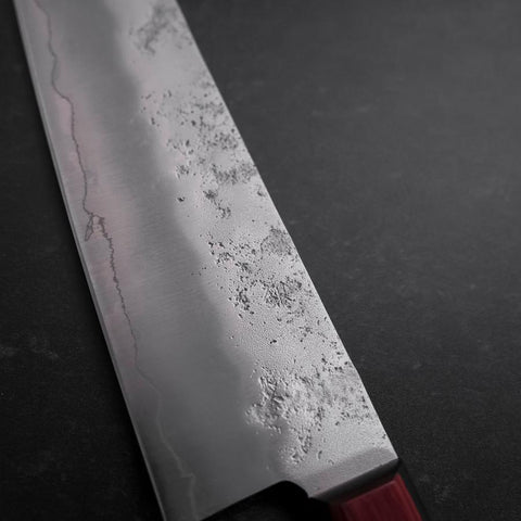 Santoku Silver Steel #3 Nashiji Western Red Handle 180mm (Tsuba-Nashi) (7”)-[Musashi]-[Japanese-Kitchen-Knives]